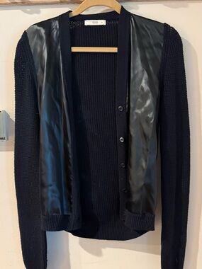 Prada Black Knit Cardigan with Satin-Like Front Panels
